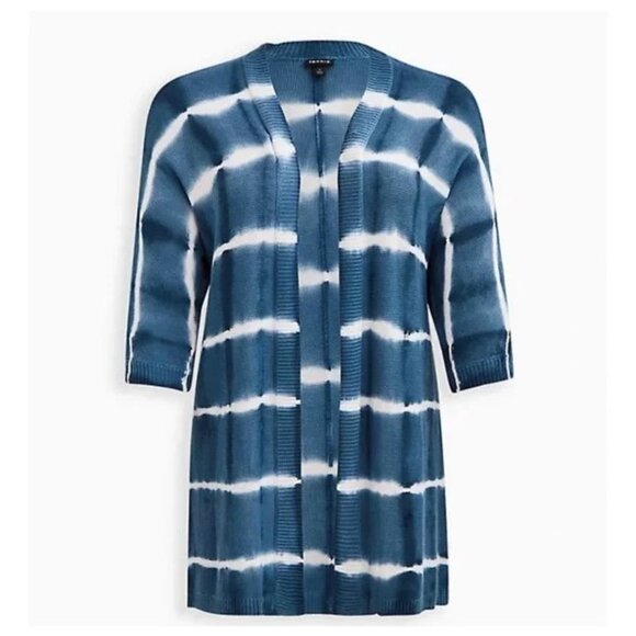 Torrid Tie Dye Open Front 3/4 Dolman Sleeve Blue Long Cardigan - Picture 3 of 12